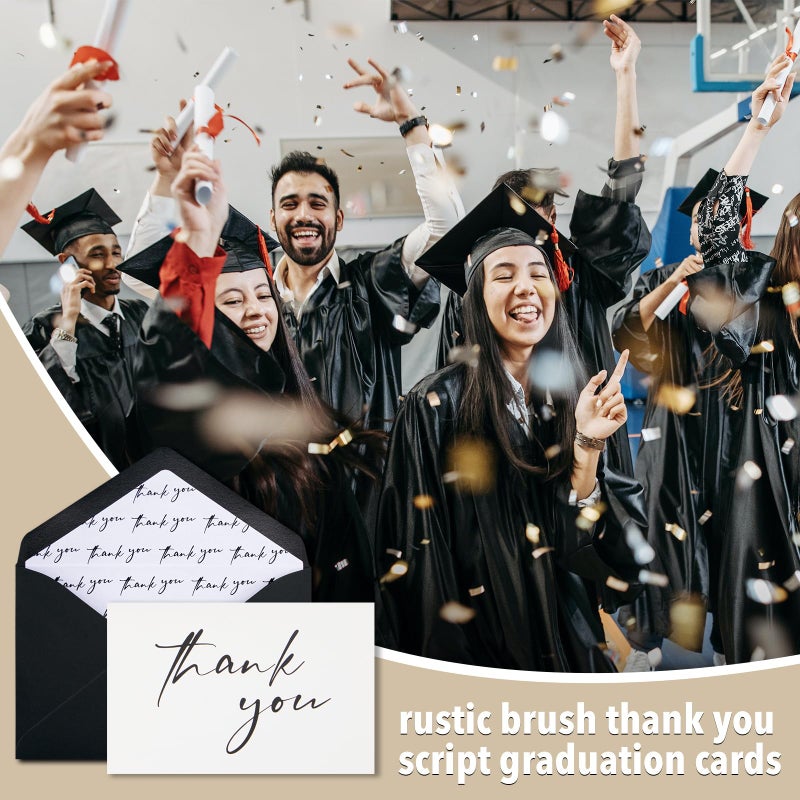 AZAZA Black Thank You Cards with Envelopes 4x6 inch, Bulk 100 Pack Thank You Notes 4 Minimalistic Designs, Funeral Thank You Cards with Envelopes and Gold Stickers for Graduation, Small Business - Image 3